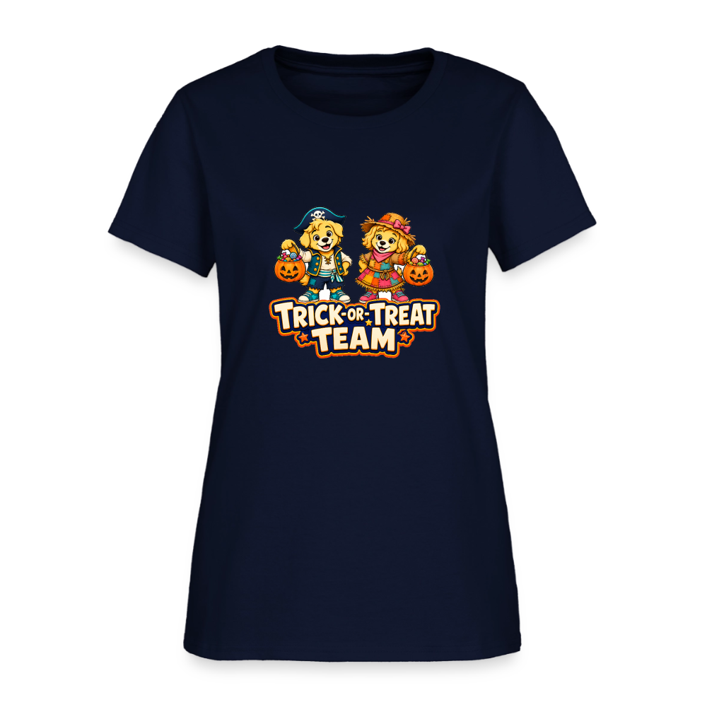 Bobby and Bonnie Halloween Trick or Treat Team Women's T-Shirt - navy