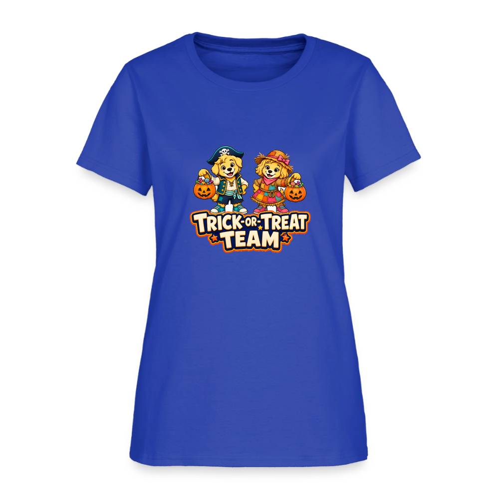 Bobby and Bonnie Halloween Trick or Treat Team Women's T-Shirt - royal blue