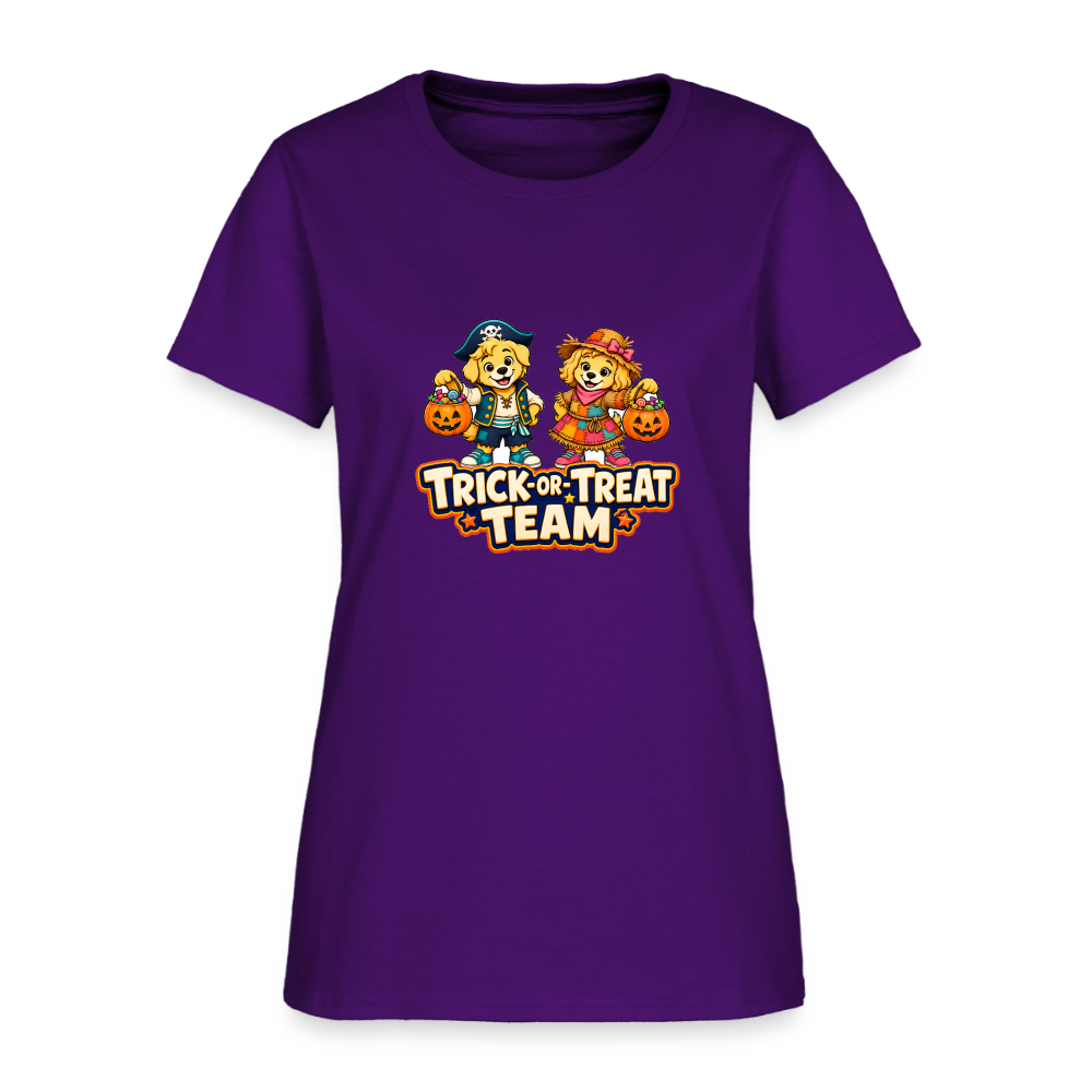 Bobby and Bonnie Halloween Trick or Treat Team Women's T-Shirt - purple