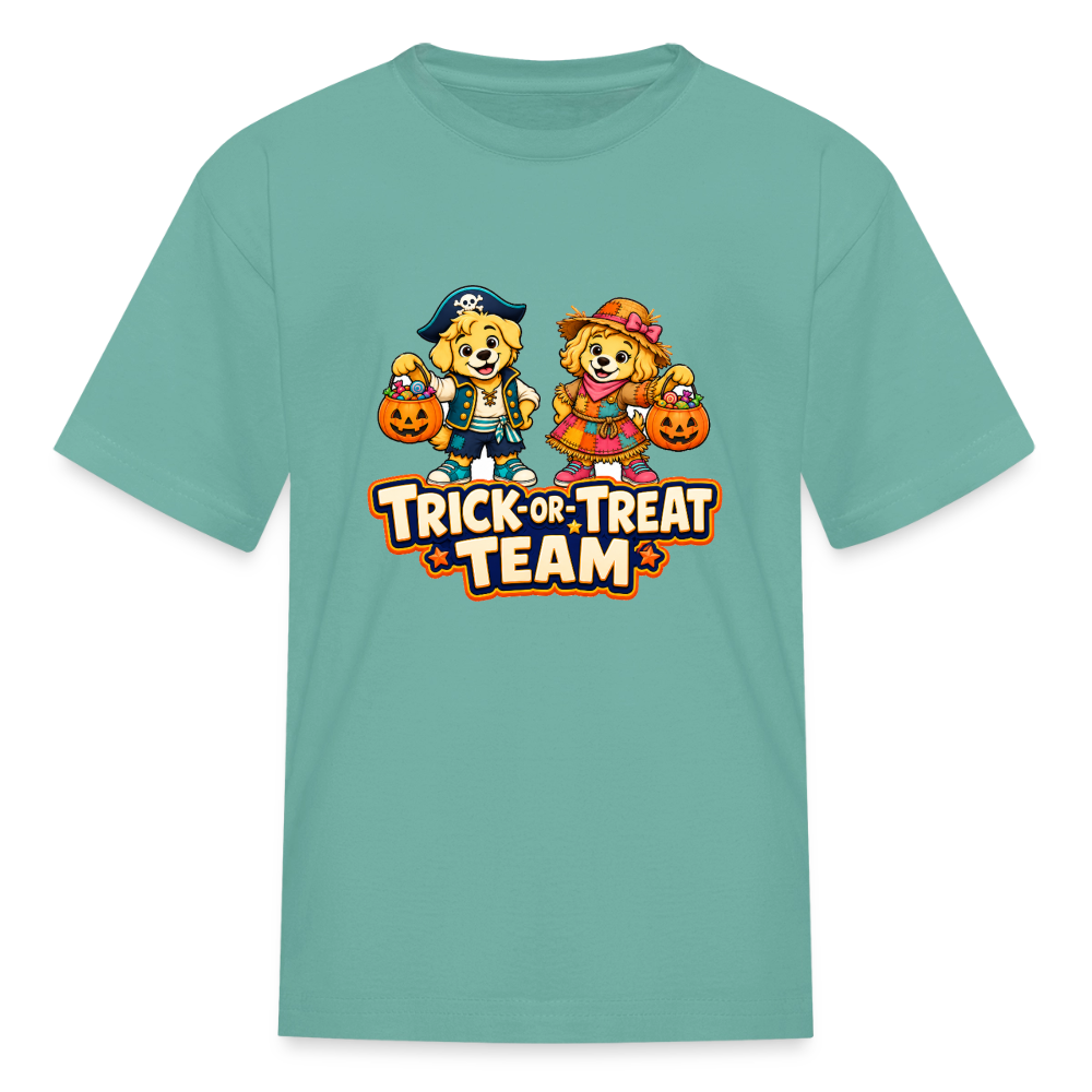 Bobby and Bonnie Halloween Trick or Treat Team Kids' T-Shirt - aquatic