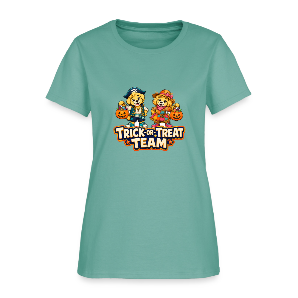 Bobby and Bonnie Halloween Trick or Treat Team Women's T-Shirt - aquatic