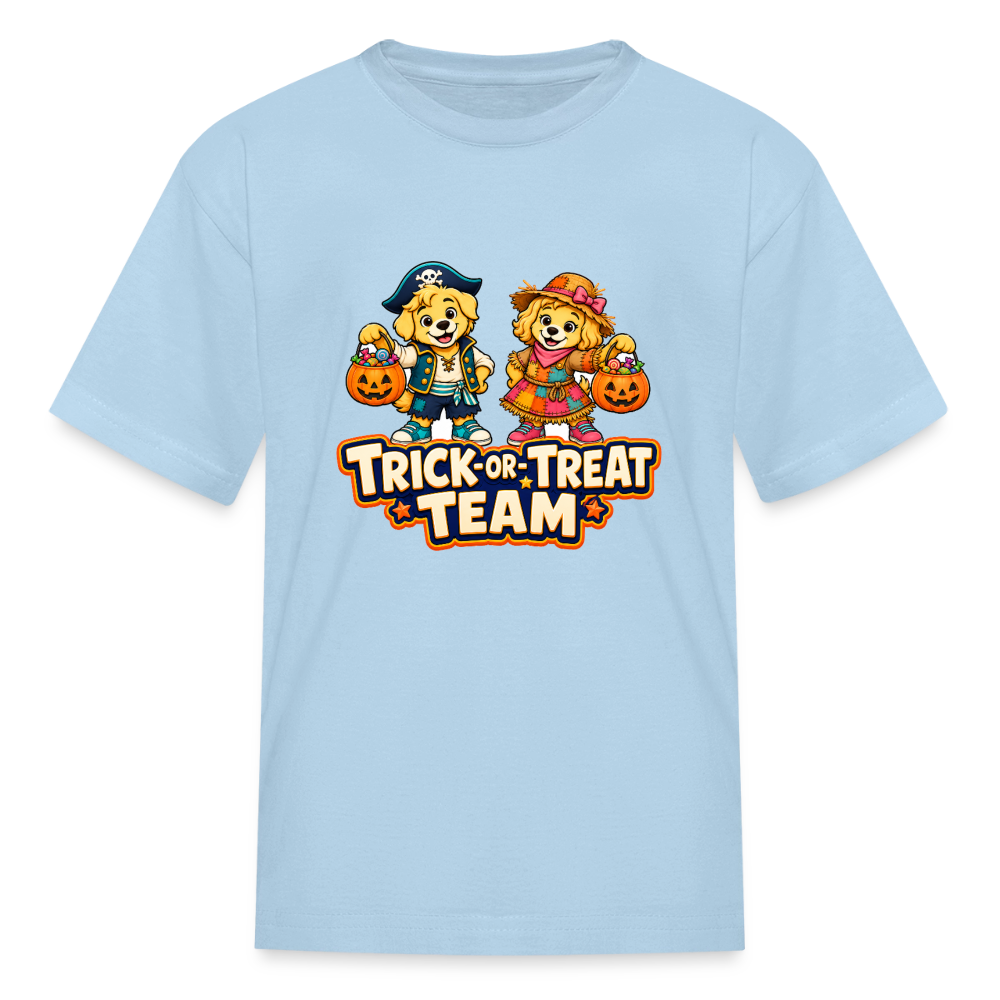 Bobby and Bonnie Halloween Trick or Treat Team Kids' T-Shirt - powder blue