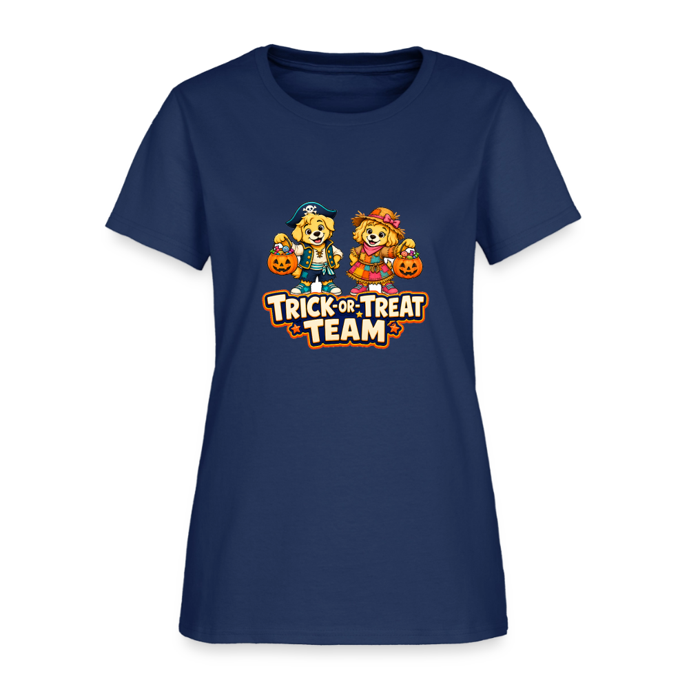 Bobby and Bonnie Halloween Trick or Treat Team Women's T-Shirt -  blue dusk