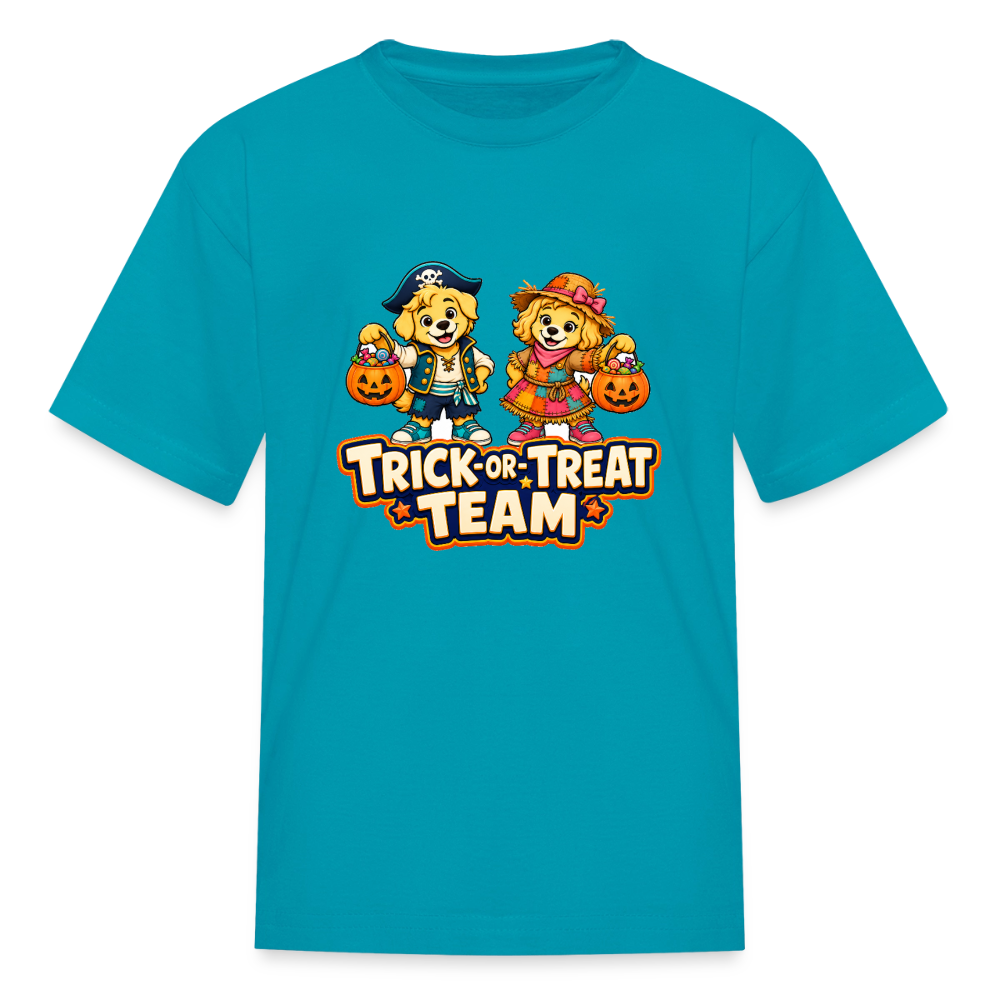 Bobby and Bonnie Halloween Trick or Treat Team Kids' T-Shirt - turquoise