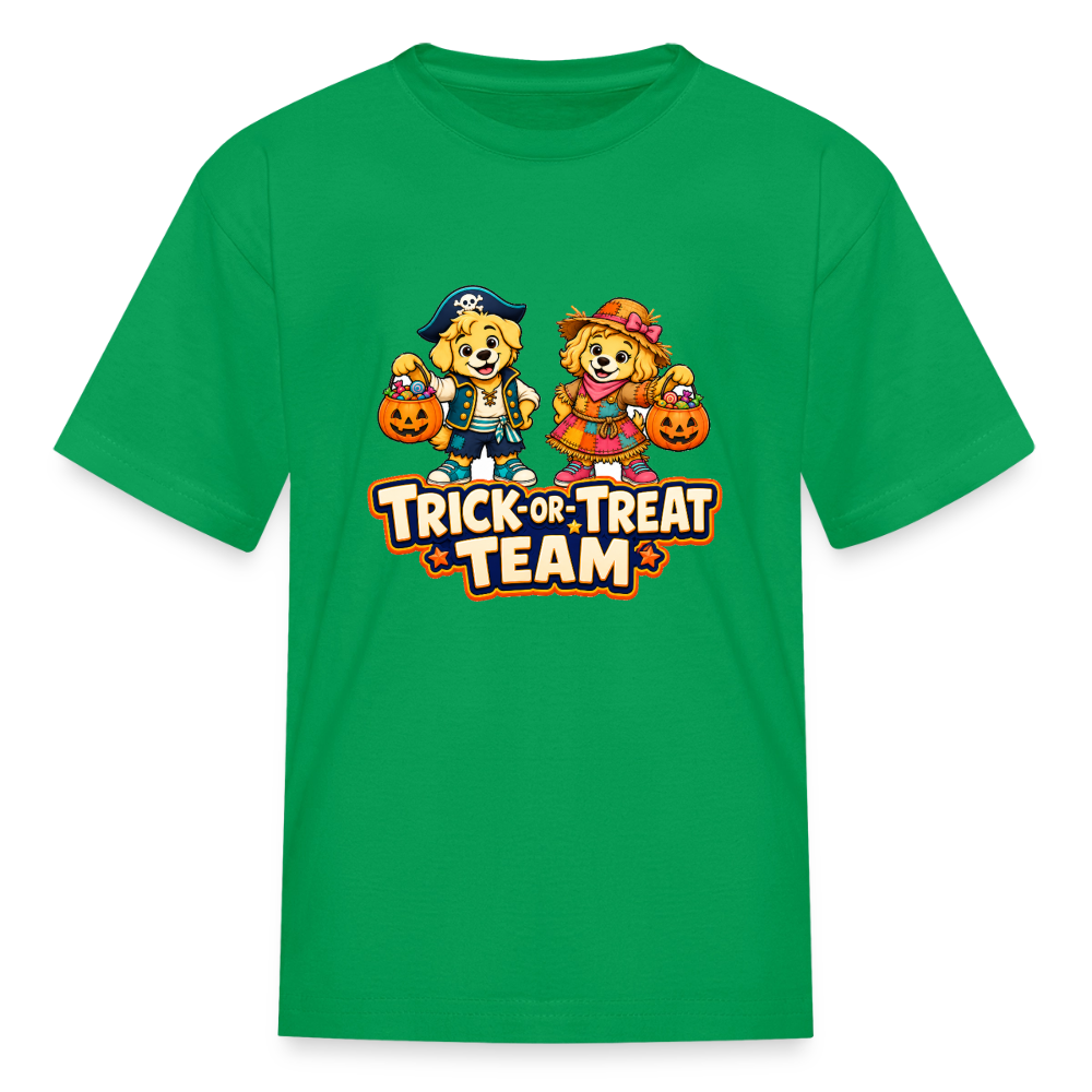 Bobby and Bonnie Halloween Trick or Treat Team Kids' T-Shirt - kelly green