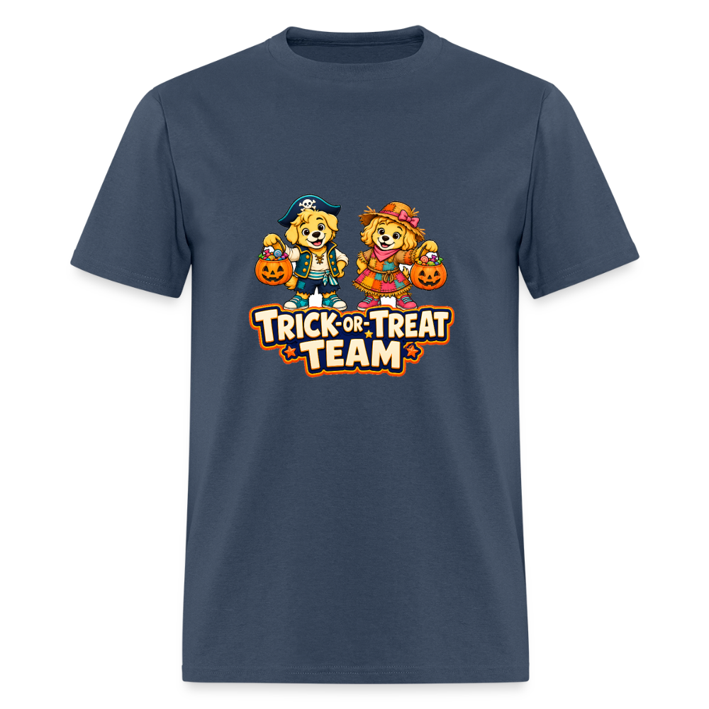 Bobby and Bonnie Halloween Trick or Treat Team Men's T-Shirt -  blue dusk