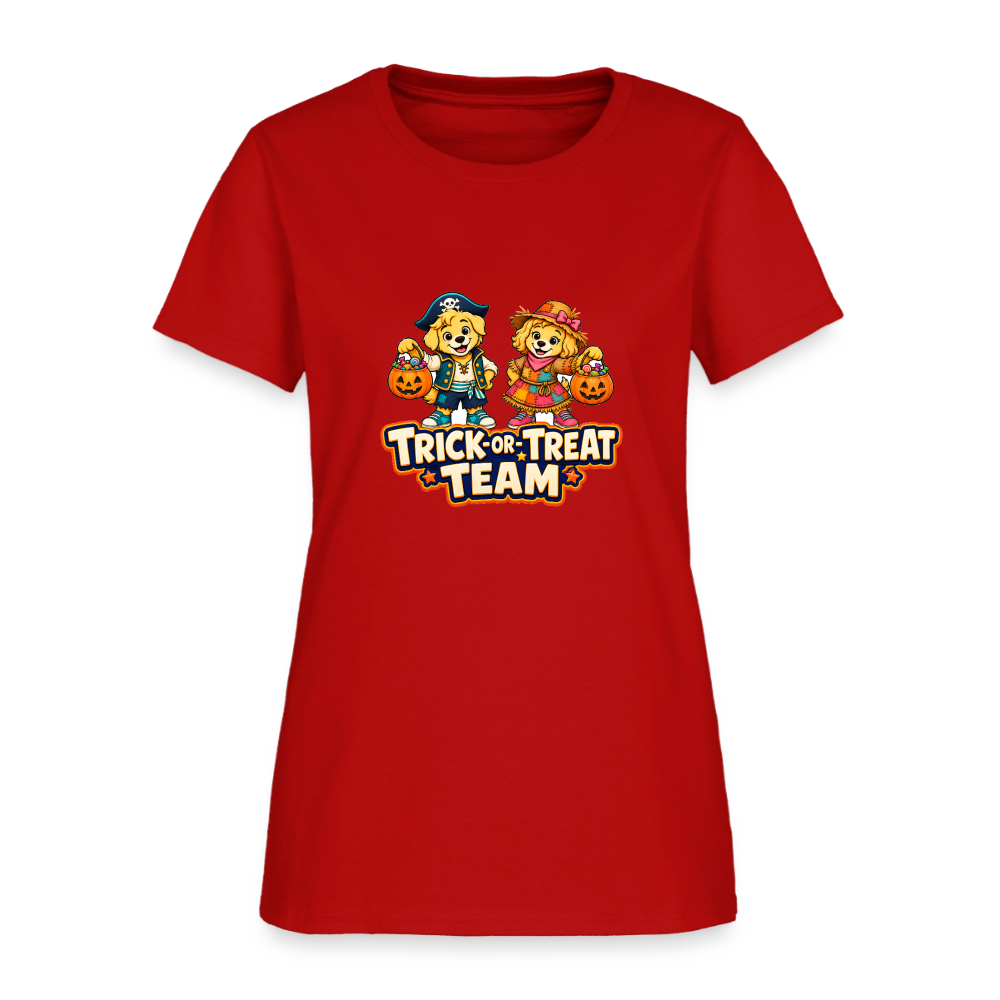 Bobby and Bonnie Halloween Trick or Treat Team Women's T-Shirt - red